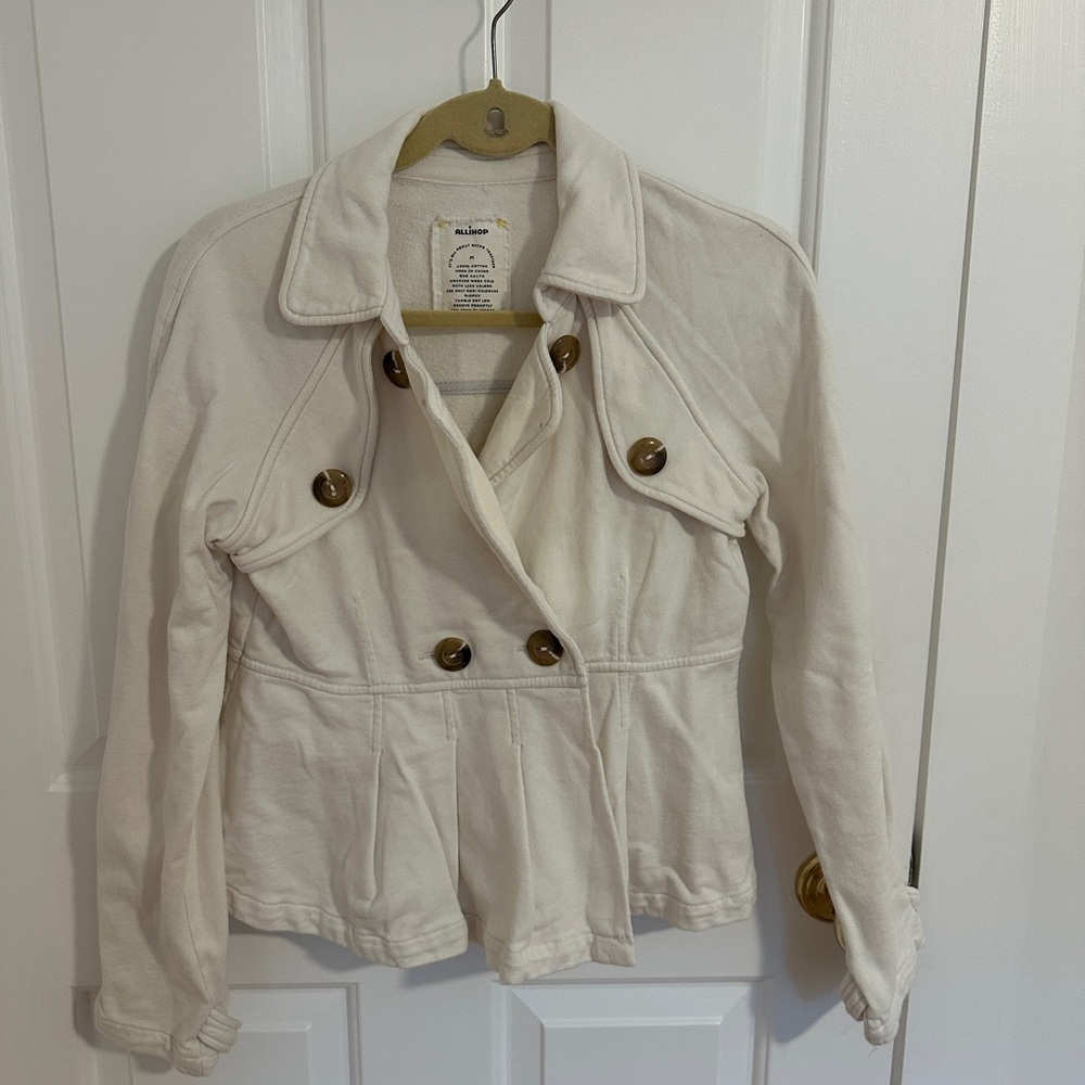 Cream Pea Coat with Military-Inspired Design